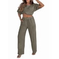 thumbnail image 3 of Women'S Plus Size Summer Two Piece Sets Cap Sleeve Floral Blouse Belted Pants Outfits Green XXXL, 3 of 8