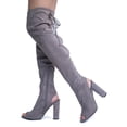 thumbnail image 3 of Faux Suede Peep Toe - Thigh High Zipper Closure Lace Up - Chunky High Heel Over The Knee Boot 8.5, 3 of 4