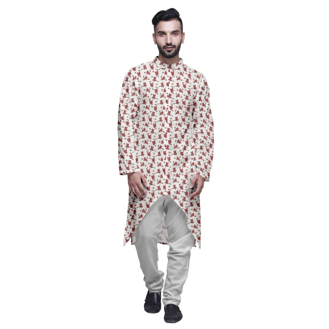 Atasi Kurta Asymétrique à Boutons pour Hommes Chemise Imprimée Mandarin à Manches Longues