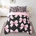 thumbnail image 2 of Feelyou Girl Fashion Bowknot Twin Bedding Sets 7pcs, Black Pink Princess Comforter Set, 2 of 8