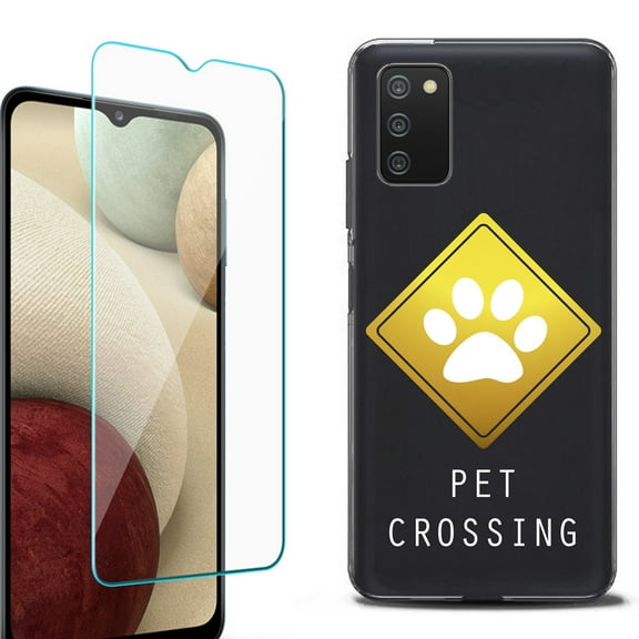 Slim-Fit Protective Fashion Phone Case (Black) for Samsung Galaxy A03s, with Tempered Glass Screen Protector, by OneToughShield ® - Pet Crossing