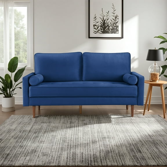 Dixie 69" Upholstered Tufted Velvet Sofa with Bolster Pillows