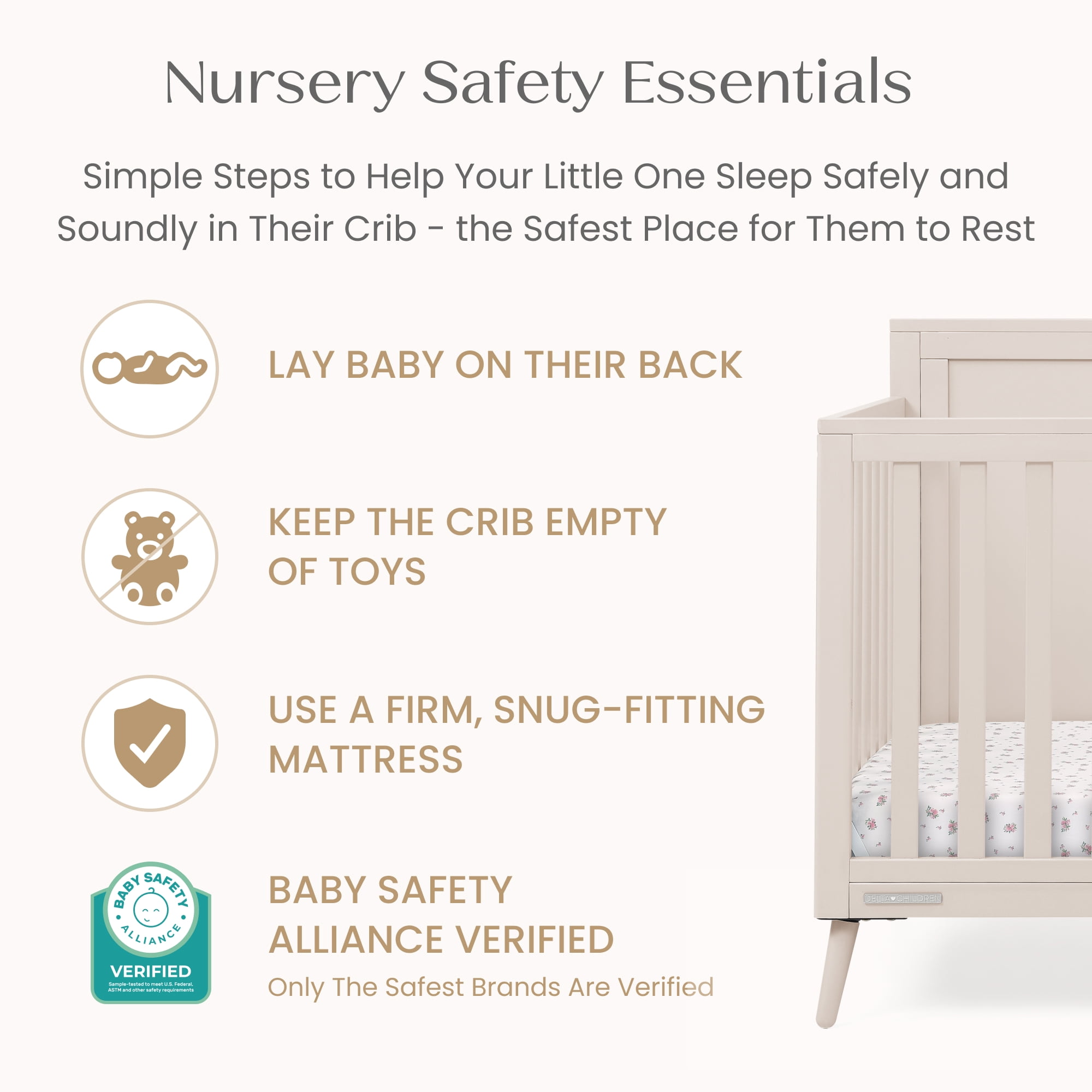 Delta Children Lola 6-in-1 Convertible Crib - Converts from Baby Crib to Toddler Bed, Daybed, Sofa Bed and Full-Size Bed With and Without Footboard, Fits Standard Full-Size Crib Mattress, Soft Beige