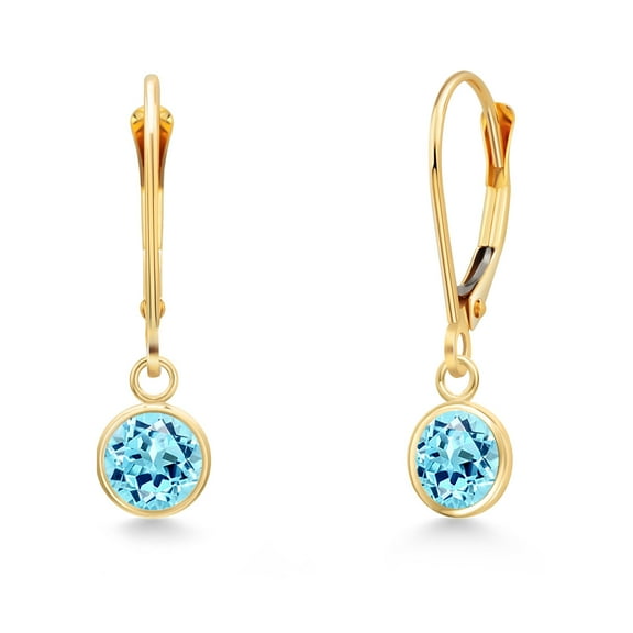 Gem Stone King 14K Yellow Gold Blue Apatite Earrings for Women | 1.64 Cttw | Gemstone Birthstone | Round 6MM
