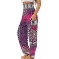 thumbnail image 1 of Shirred High Waist Pants Women Fashionable Loose Casual Print Pants with Pocket for Beach Party Purple Print XXL, 1 of 2