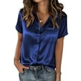 thumbnail image 2 of Nkmbld Womens Top Satin Blouse Short Sleeve Silk Tops Button Down Shirts Business Casual Outfits, 2 of 6