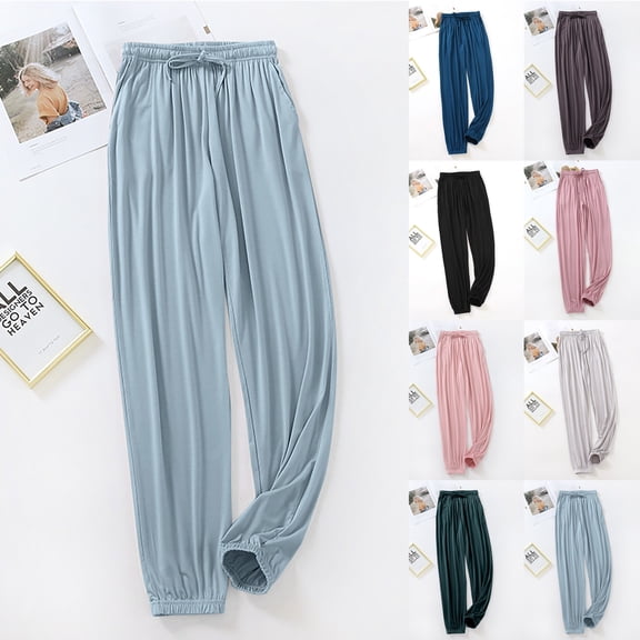Lovzfmll Women's Casual Pants, Solid Color Trousers with Pockets & Drawstring, Loose Fit Full Length, Fall Fashion Outfits 2025