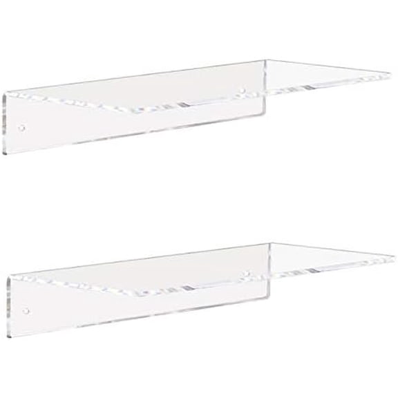 Clear Acrylic Shelves 12 Inch, Floating Wall Mounted Shelf for Wall Storage, Set of 2