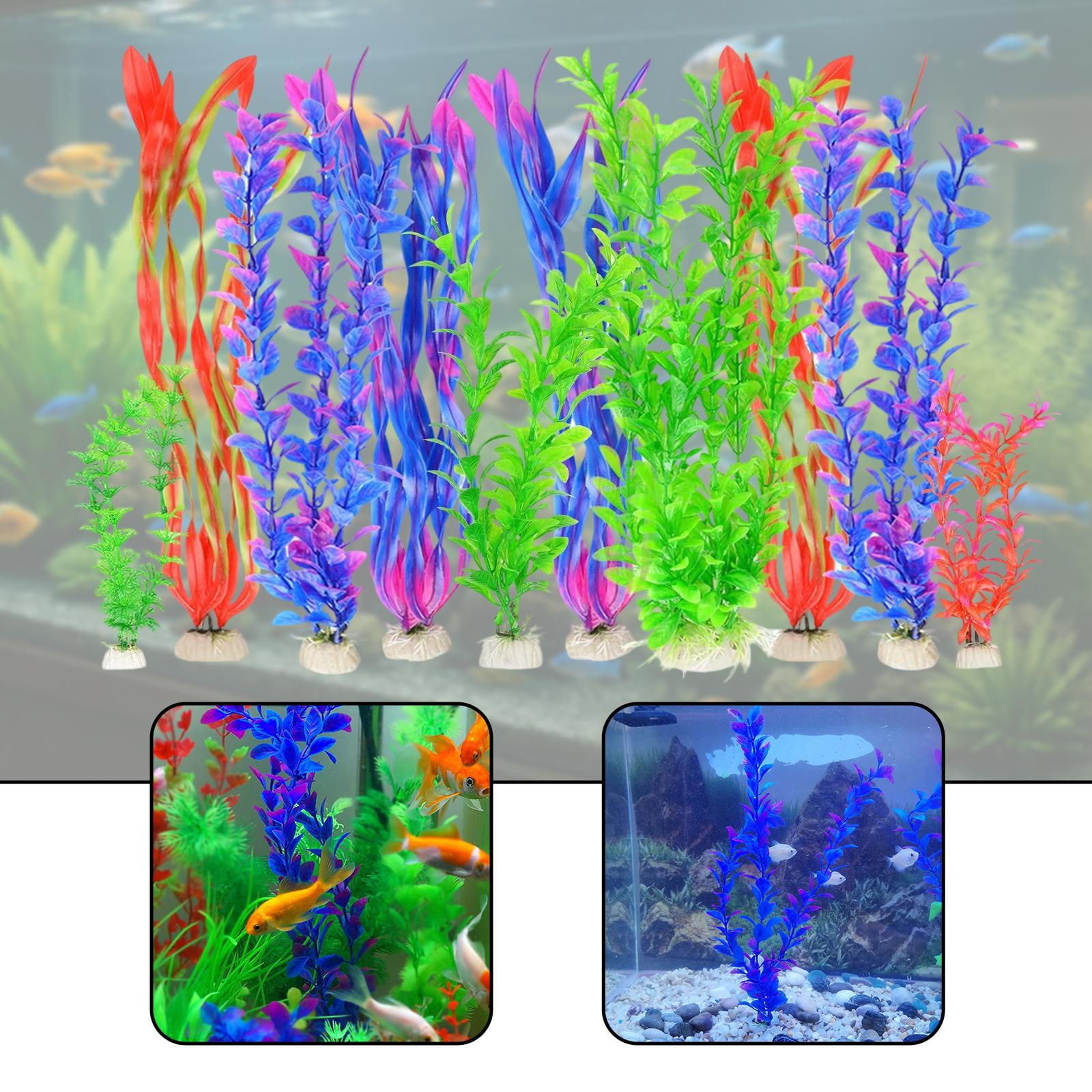 Dualoai 10 Pieces Fish Tank Plants Colorful Water Grass Multi Shape Fake Decorations Style B