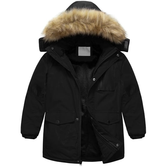 Chrisuno Boy's Coats Heavyweight Adventure Parka Jacket Warm Kids Winter Coat Parka With Cozy Trimmed Hood Black 6-7