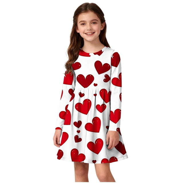 Robe à Manches Longues pour Fille, Robe Patineuse Évasée pour Fête, Robe Extensible pour Récital de Danse, Robe à Col Rond pour Jouer à l'École, Spectacle, Congé