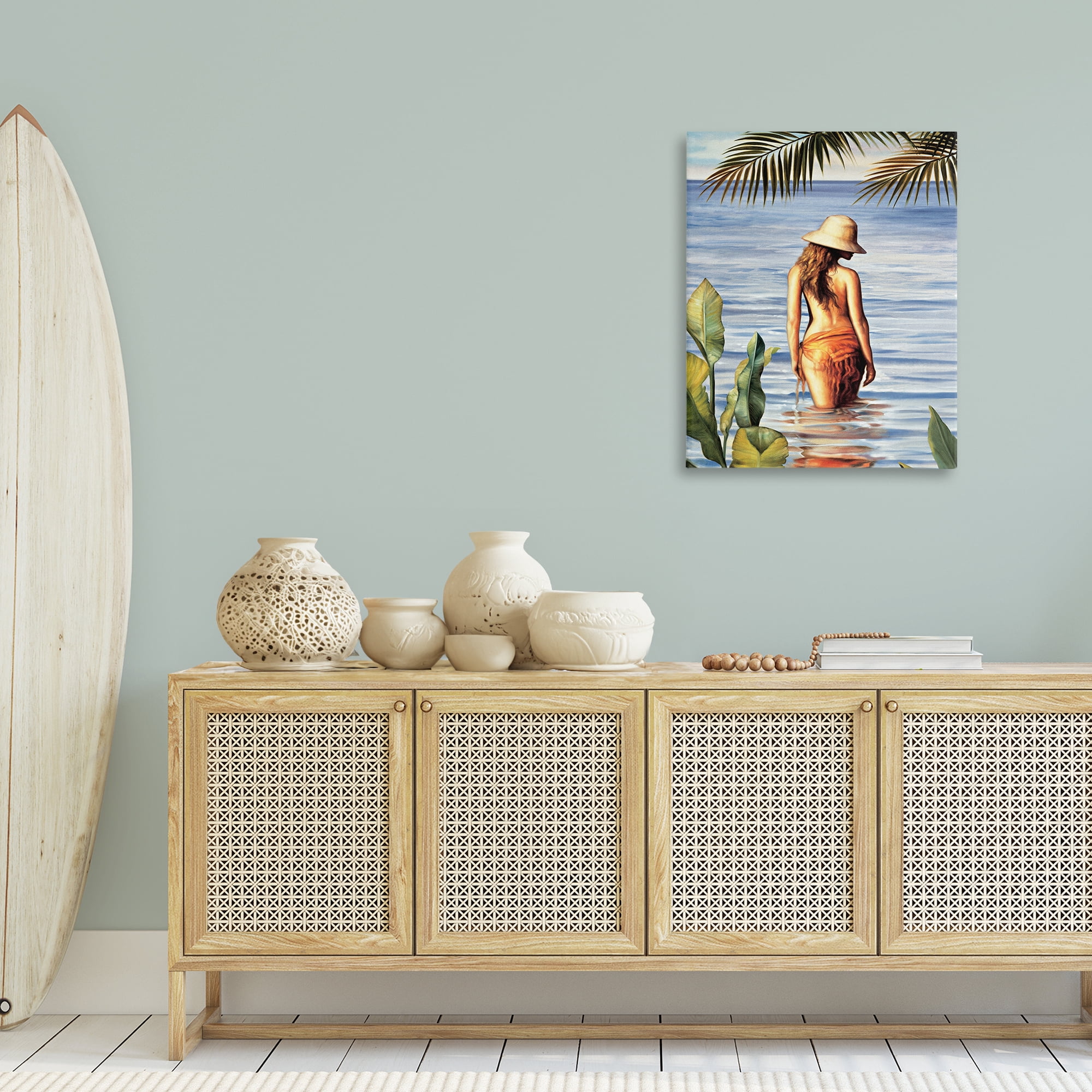 Stupell Industries Woman Wading Beach People Painting Wrapped Canvas Art Print Wall Art, 24 x 30