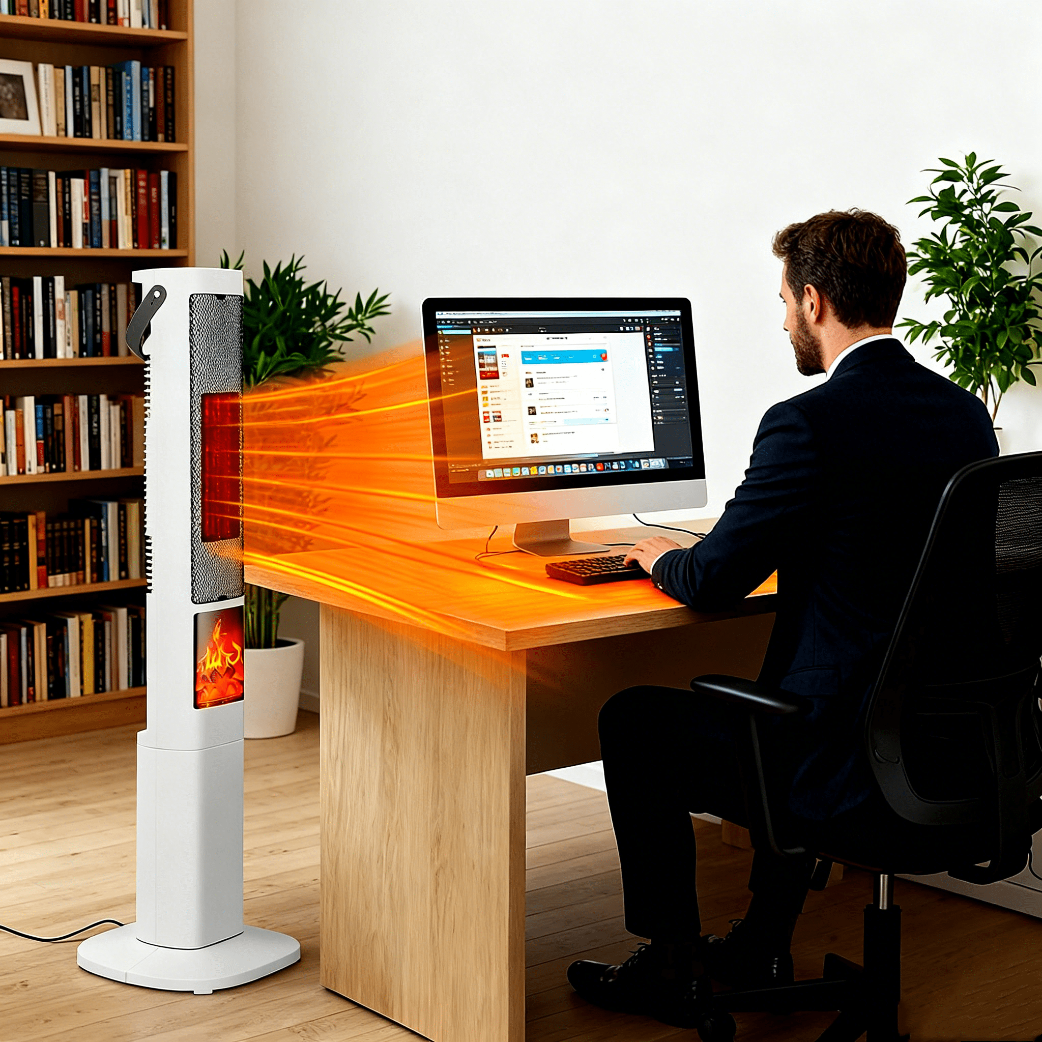 1500W Oscillating Tower Space Heater with 3D Flame, 120° Wide-Angle 323 Sq.Ft Heater Fan with Remote & 12H Timer, Overheat/Tip-Over Protection Portable Heater for Home Bedroom Office - White