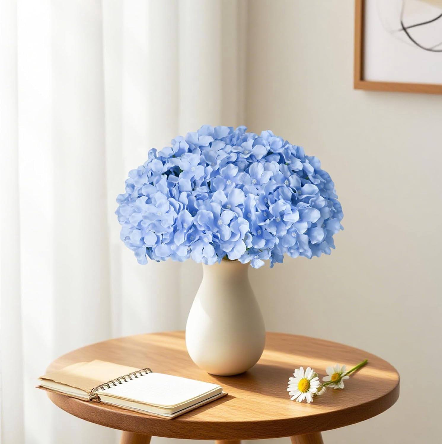 White Hydrangea Artificial Flowers Bulk, 60 Pcs Faux Hydrangea Flowers Heads, Artificial Fake Silk Hydrangea Flowers with Stems, White Flowers Artificial for Decoration Wedding Décor