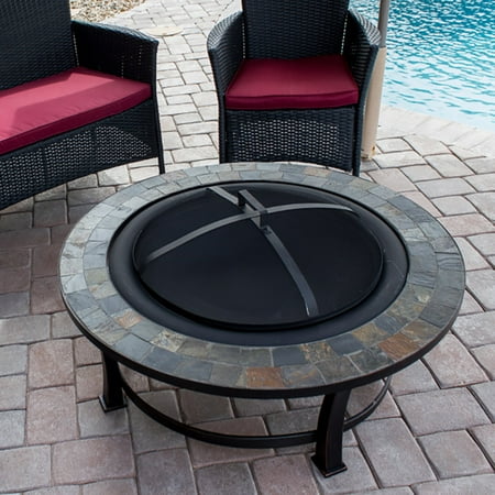 Hiland Round Slate Top Wood Burning Fire Pit Walmart Com