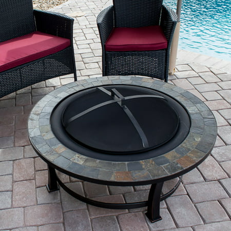 Hiland Round Slate Top Wood Burning Fire Pit