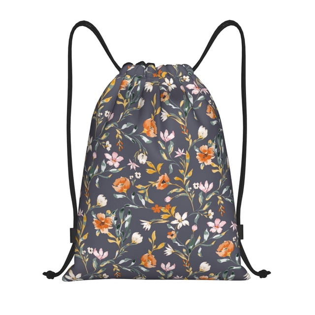 Saiise Wildflowers Pattern Sports Drawstring Backpack - String Swim Gym Bag with Wet Proof Pocket for Women&Men-Medium