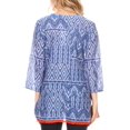 thumbnail image 2 of Sakkas Sasa Women's Casual Summer Cotton 3/4 Sleeve Print Loose Tunic Top Blouse - 19919-AztecBlue - S/M, 2 of 5