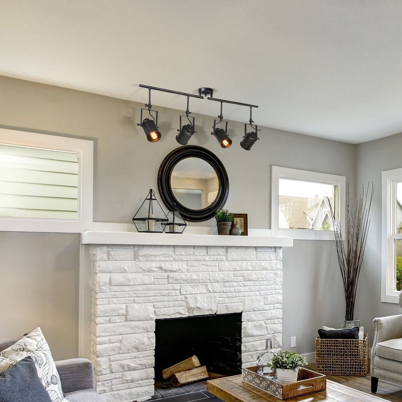 LNC 4-Light Matte Black Track Lighting, Adjustable Ceiling Fixture, E26, Dimmable