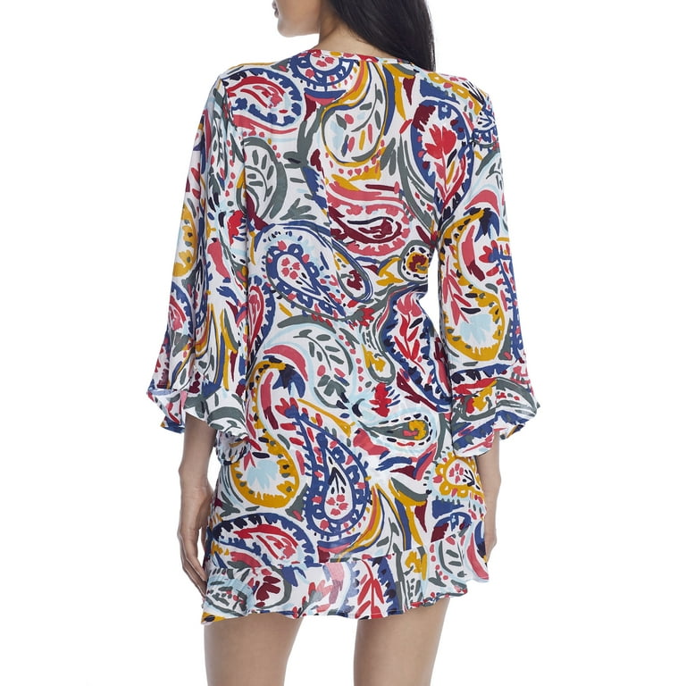 Anne Cole Signature Womens Watercolor Paisley Flounce Cover Up
