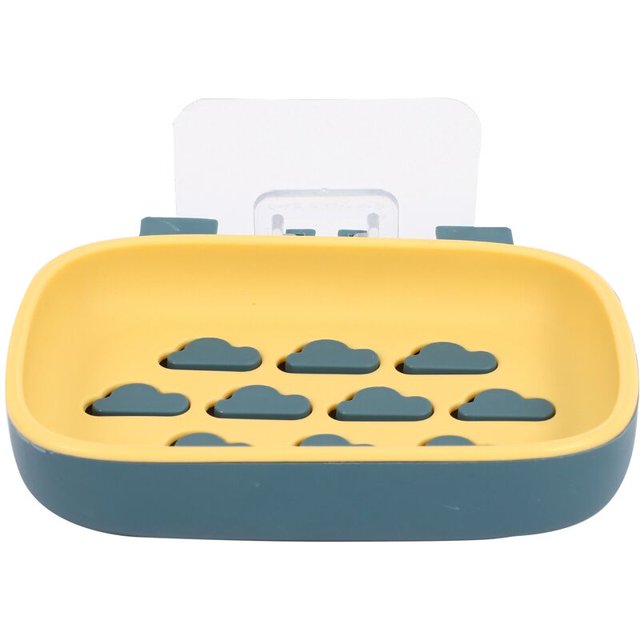 Soporte de caja de jabón con drenaje de plástico, caja de jabón con ventosa fuerte, accesorios de baño, caja de jabón, cesta de almacenamiento, caja amarilla y azul