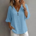 thumbnail image 4 of Aofany Womens Tops V-Neck Button 3/4 Sleeve T-Shirts Cotton Linen Shirts for Women, 4 of 6