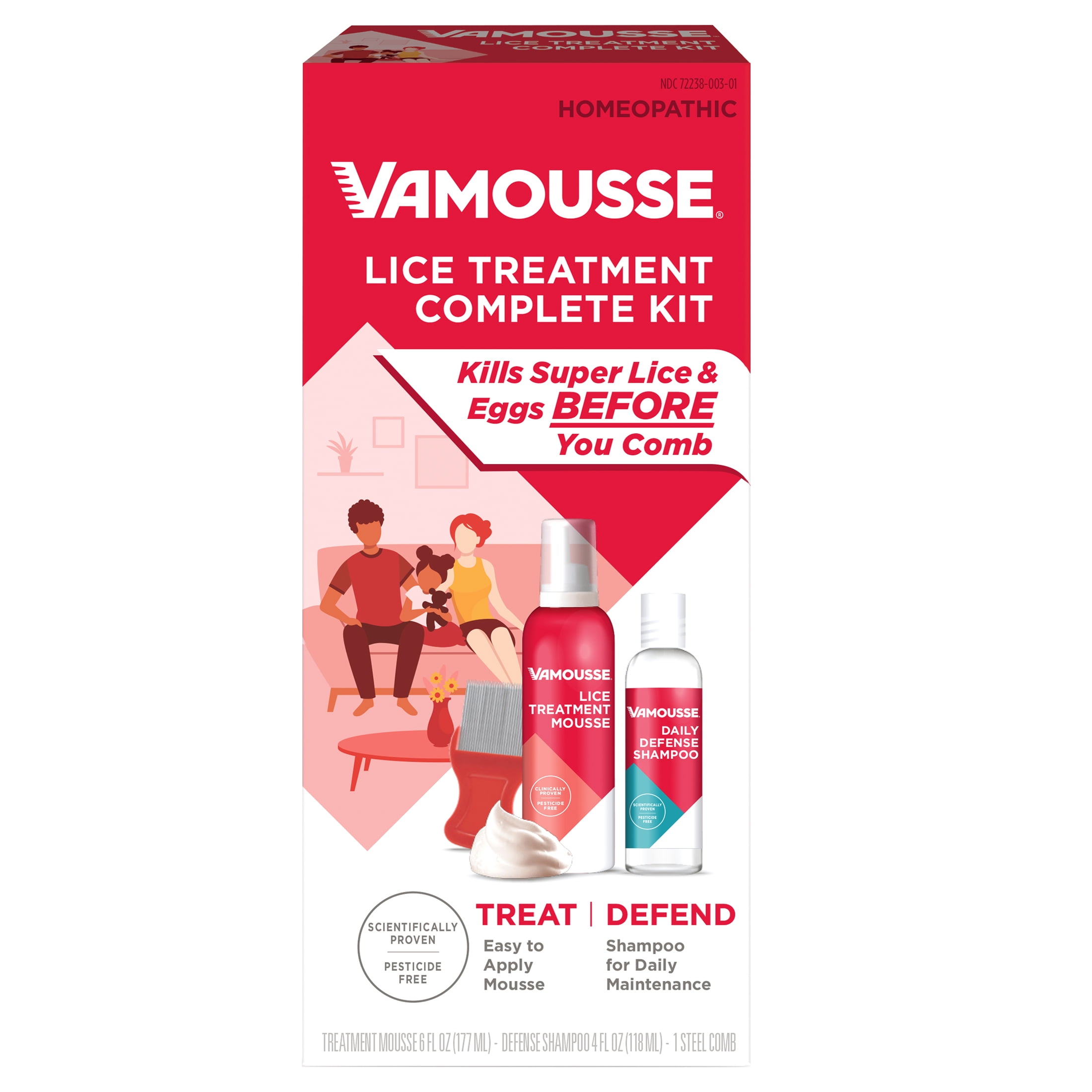 Vamousse Complete Lice Kit With Treatment Mousse, Daily Shampoo & Lice Comb, Kills Super Lice & Eggs