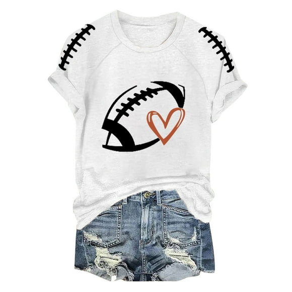 TSADFHJI Womens Workout Tops Loose Fit Women's Funny Football Season Printed T Shirt M White