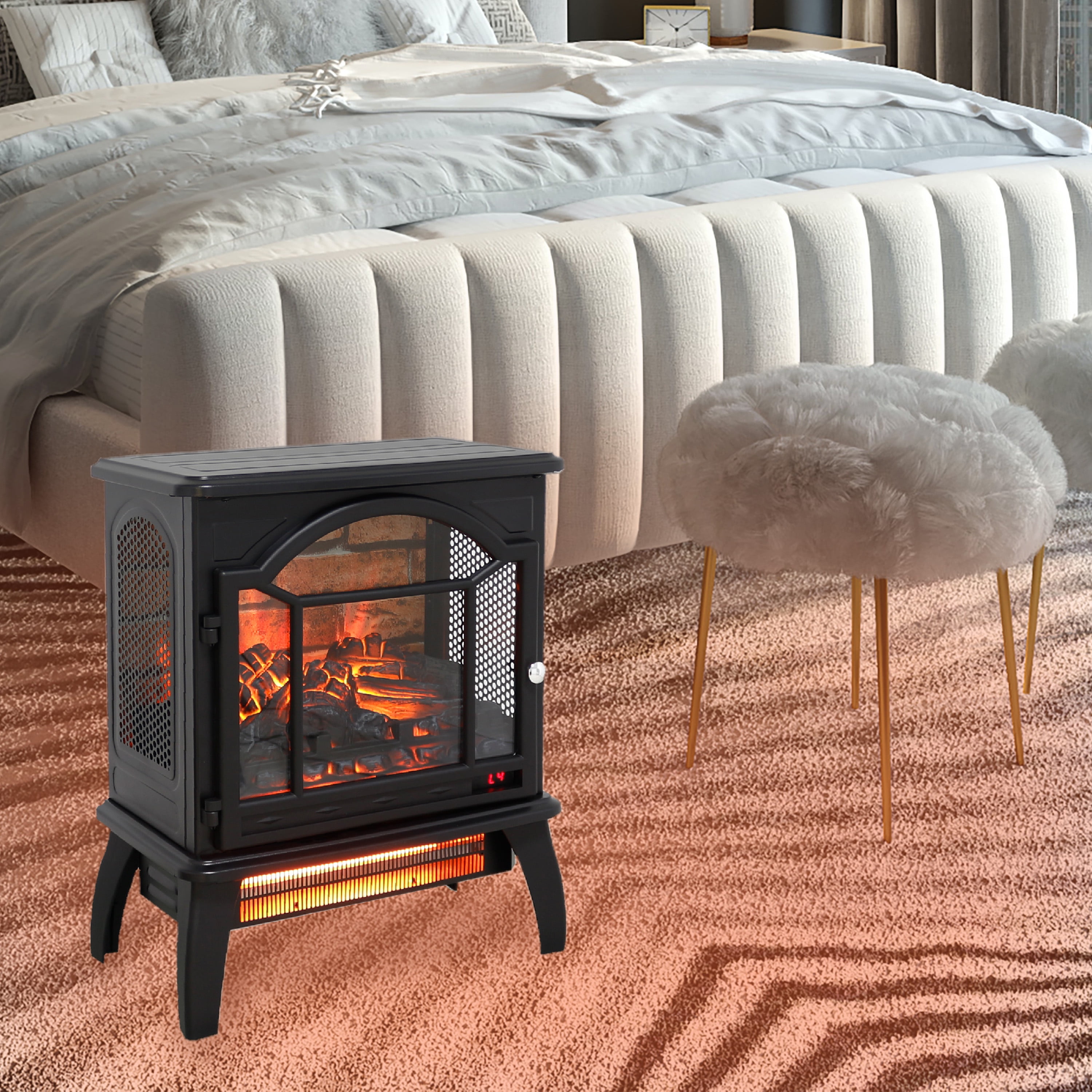 Electric Fireplace Heater Stove, Legahome 18'' Freestanding Infrared Fireplace Heater with Remote Control, 3D Realistic Flame, Adjustable Brightness, Temp Control and Timer, Brick Background