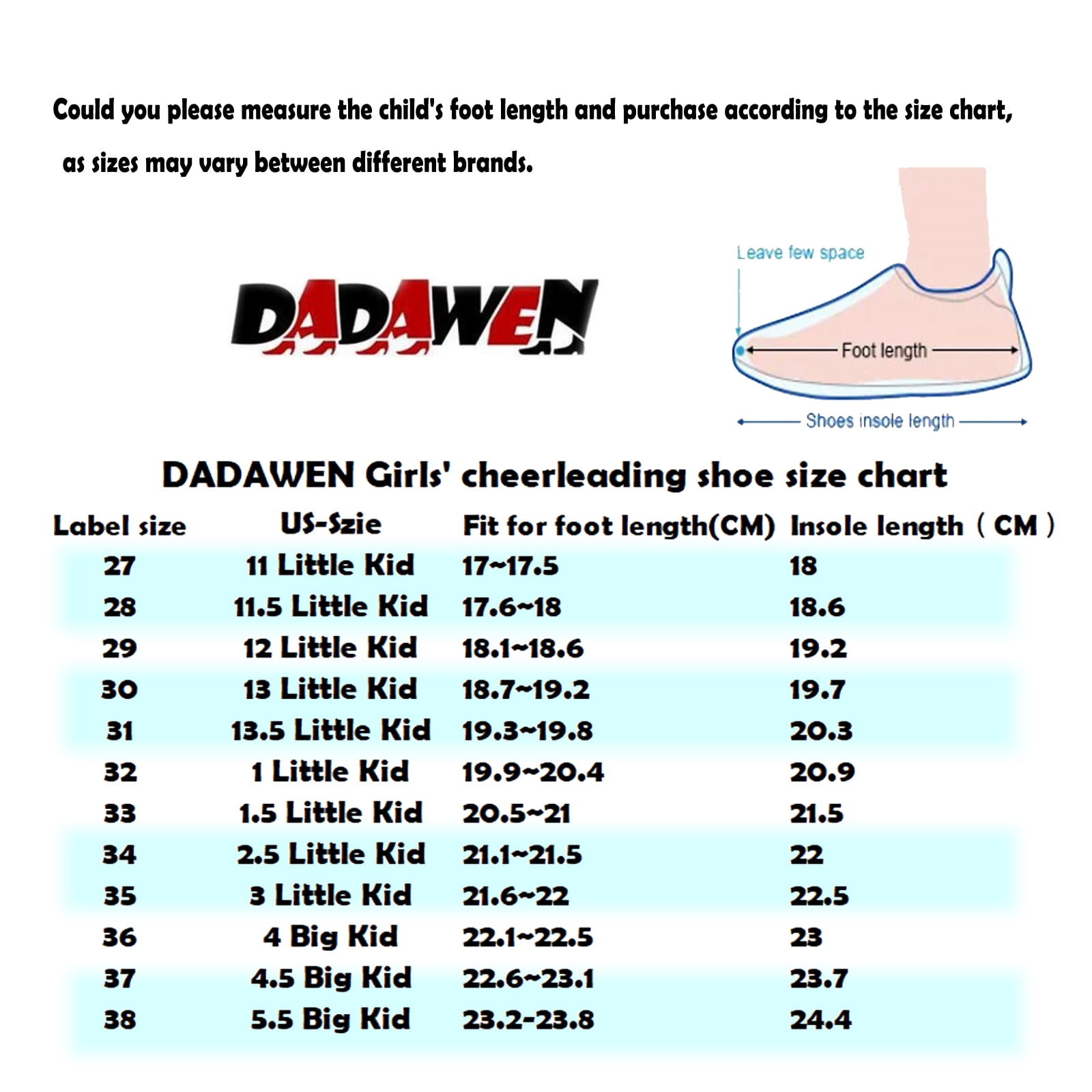 DADAWEN Girls Wihte Cheerleading Shoes Dance Fitness Training Athletic Cheer Sneakers for 1 Little Kid