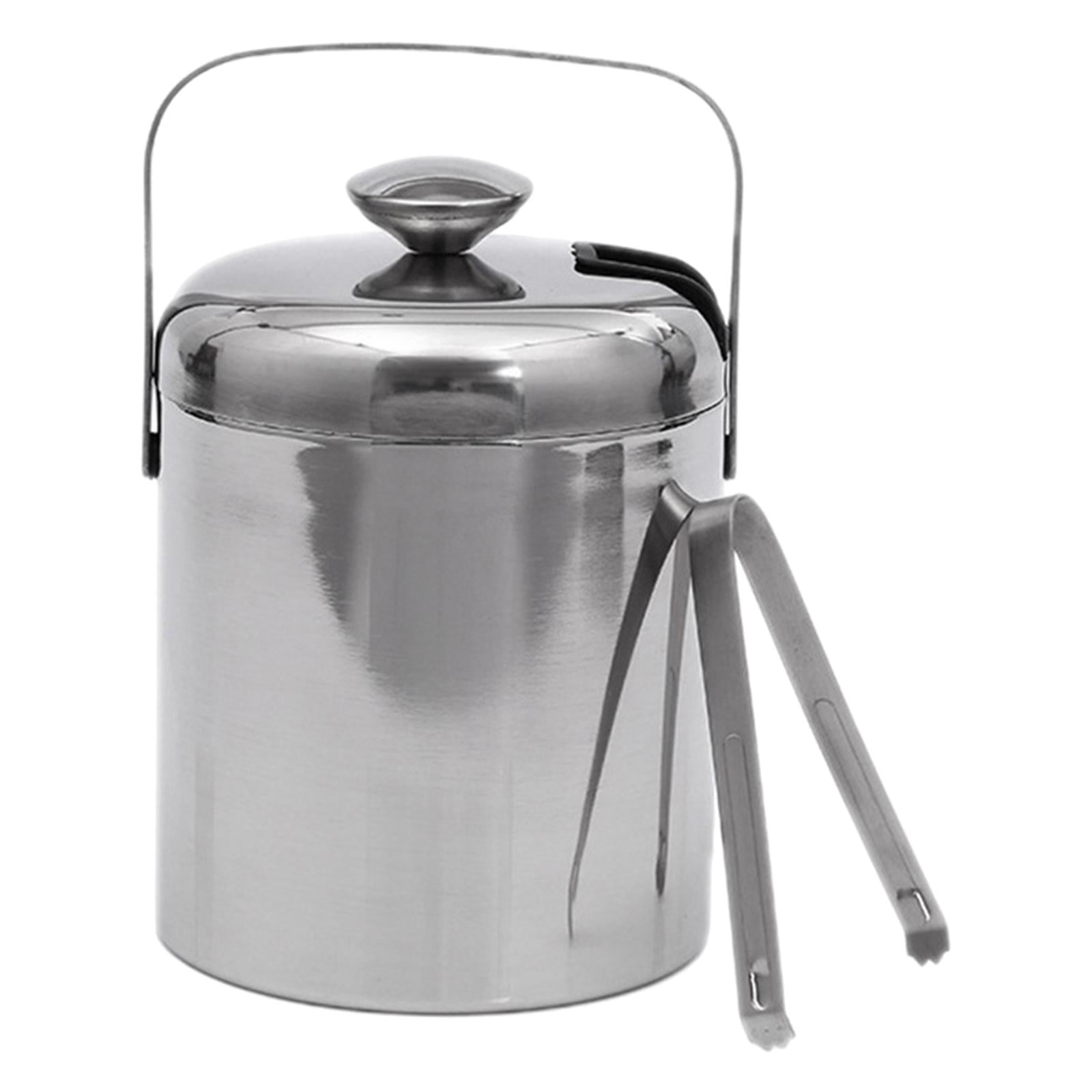 Practical Stainless Steel Ice Bucket with Tongs Liter Double Walled Insulated with Tongs and Lid Ice Container(3L)