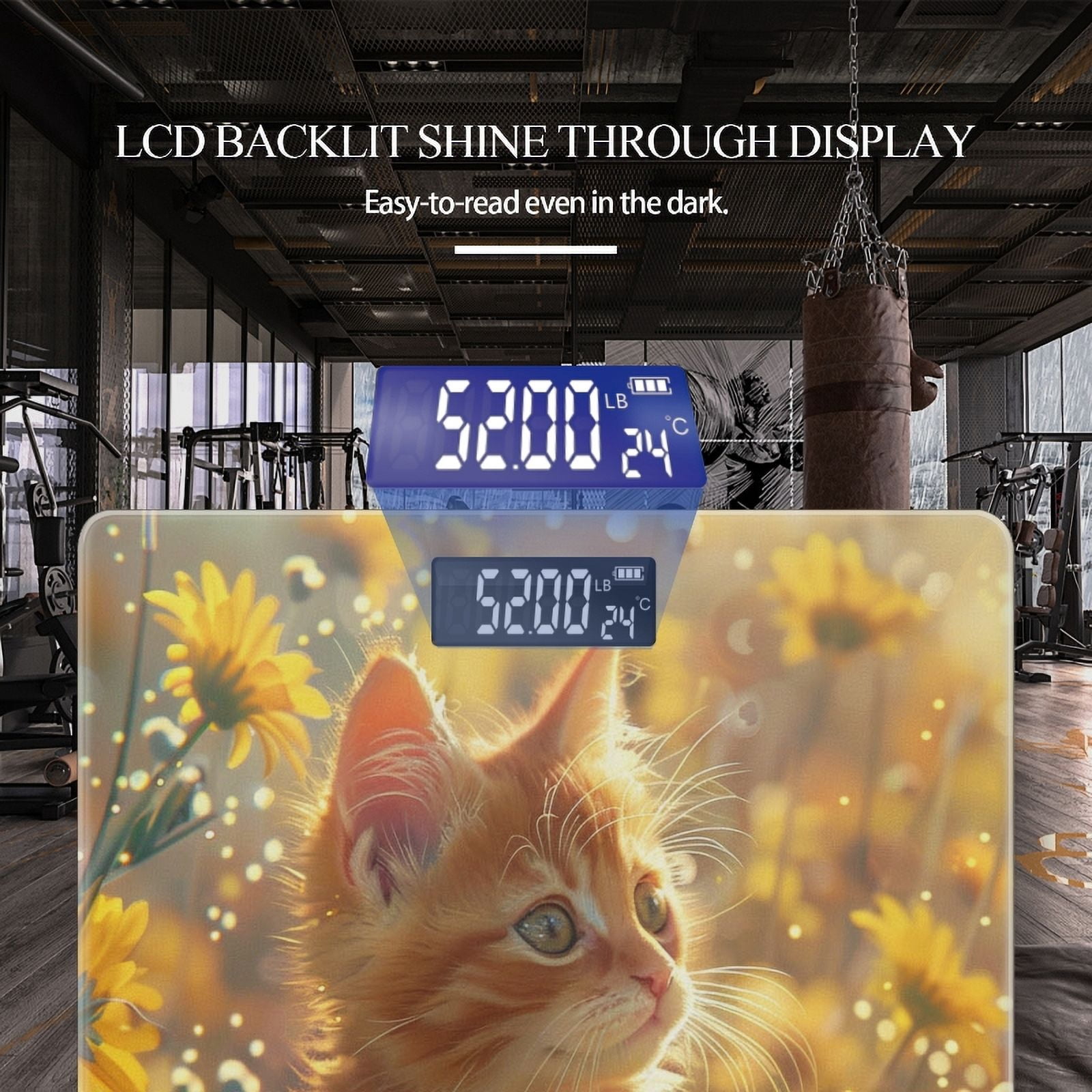 Bathroom Scale, Highly Accurate Digital Body Scale,Precisely Measures Weight up to 400 lbs-Cute Ginger Kitten In The Midst Of Yellow Flowers