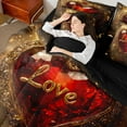 thumbnail image 4 of Homewish Romantic Love Heart Bedding Comforter Set 7pcs, Gold Butterfly Animal Queen Bedding Sets, Couple Valentines Day Reversible Queen Sheet Sets, Lightweight Room Decor, 4 of 7