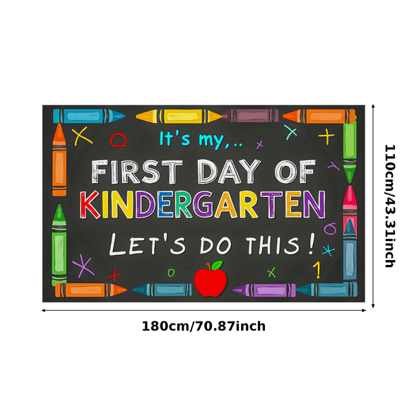 Colorful Chalkboard Style Backdrop Banner with Crayon Borders First Day of Kindergarten Theme Decorations Party Supplies Photography Props Classroom Decor Backdrop for Photo Booth School Events