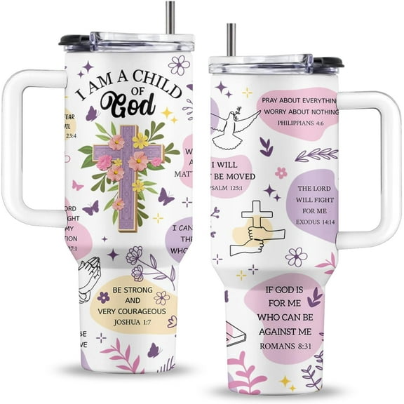 Christian Gifts for Women, I Am a Child of God 40 Oz Tumbler with Handle & Straw, Religious Faith Inspirational Bible Verses Jesus Gift for Women, Gifts for Mothers Day