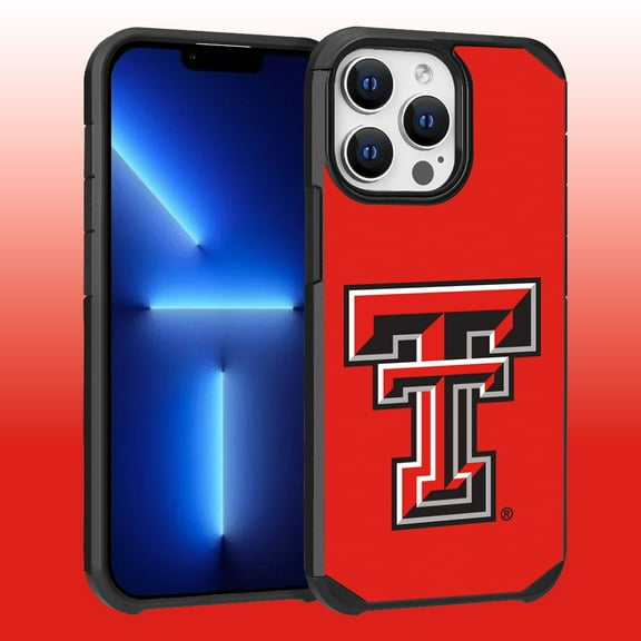 Apple iPhone 13 Pro Max (6.7) / 12 Pro Max (6.7) - Licensed NCAA of Texas Tech University Red Raiders Logo on Red Textured Dual Layer Case
