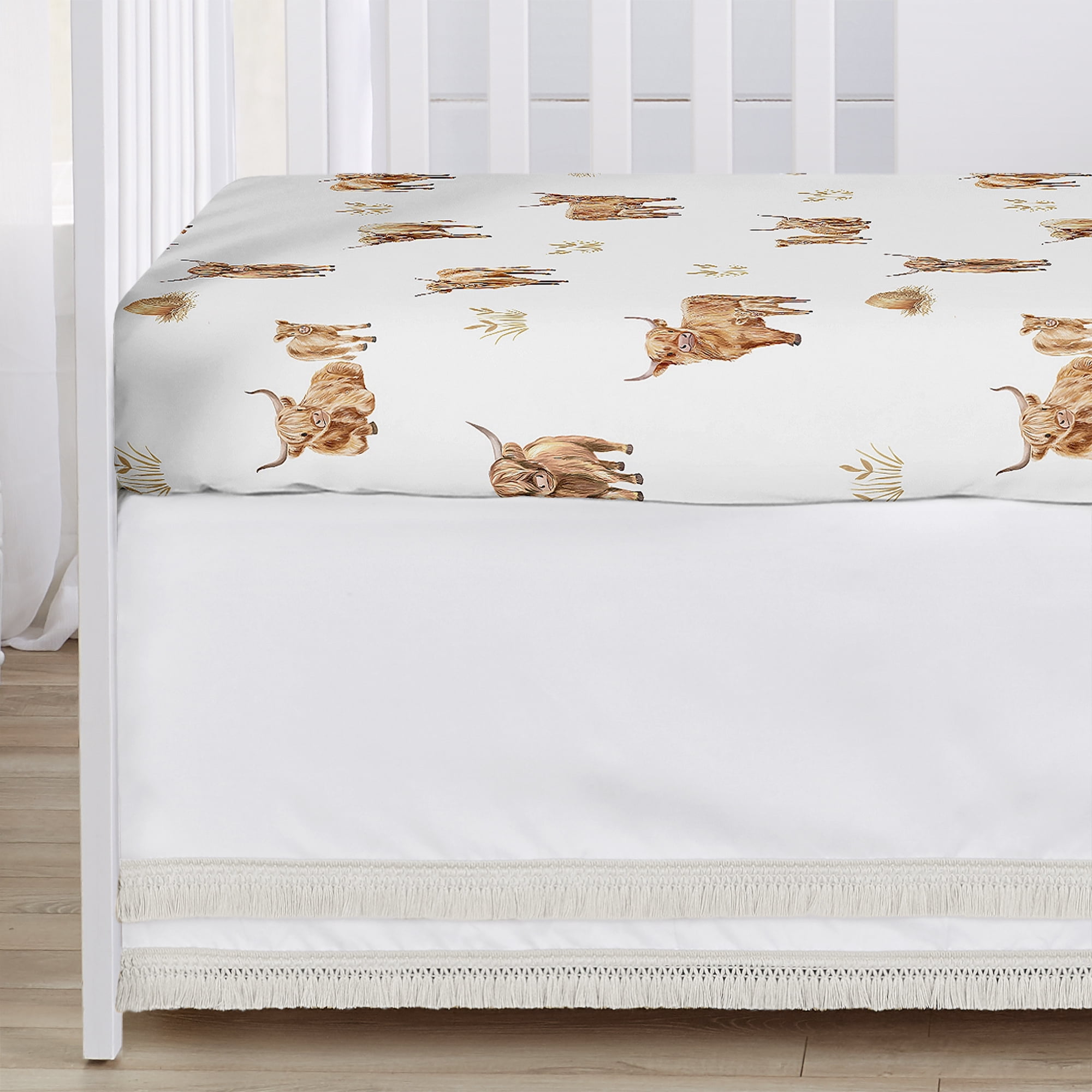 Sweet Jojo Designs Boho Highland Cow Boy, Girl, Unisex/Gender Neutral Crib Bedding Set 4 Piece
