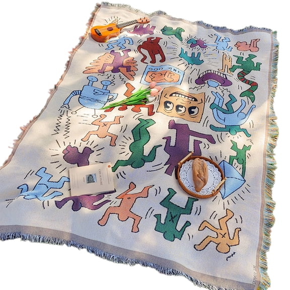 AUQ Picnic Blankets,Soft Cotton Outdoor Blanket,Colorful Picnic Mat with Graffiti Pattern,35*82inch