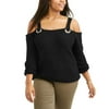 Juniors' Plus Cold Shoulder Sweater With Grommets
