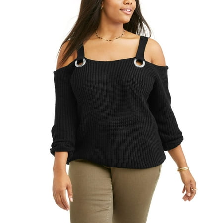 Juniors' Plus Cold Shoulder Sweater With Grommets