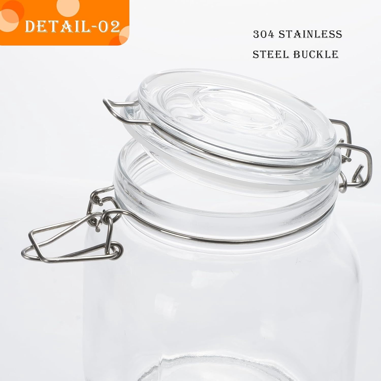 Panzexin 34oz Square Glass Food Storage Jars with Airtight Clamp Lids, 3 Pack Kitchen Canisters for Flour, Cereal, Coffee, Pasta and Canning,  Mason Jar (Clear 34oz Square - 3 sets)