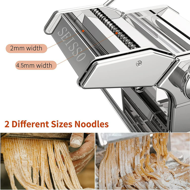 kan opfattes fumle Långiver SEISSO Hand Crank Pasta Maker Machine, Manual Hand Roll, 9 Adjustable  Thickness Settings, Stainless Steel Noodle Maker with Rollers and Cutter  for Homemade Spaghetti, Linguine - Walmart.com