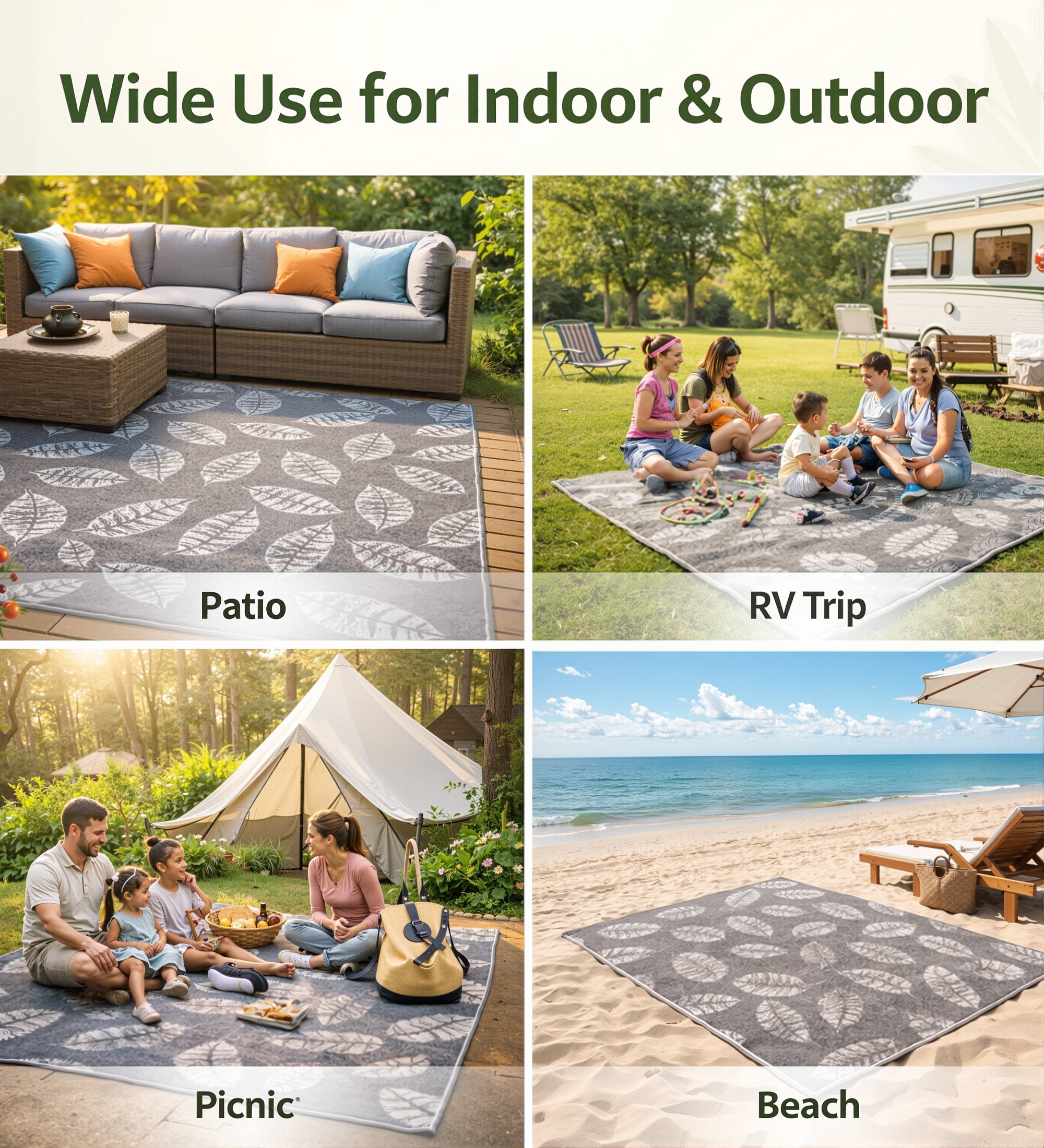 OHHANI Outdoor Rugs 5'x8', Waterproof Reversible Plastic Straw Rug, Portable RV Camping Mat for Deck Beach Picnic Balcony