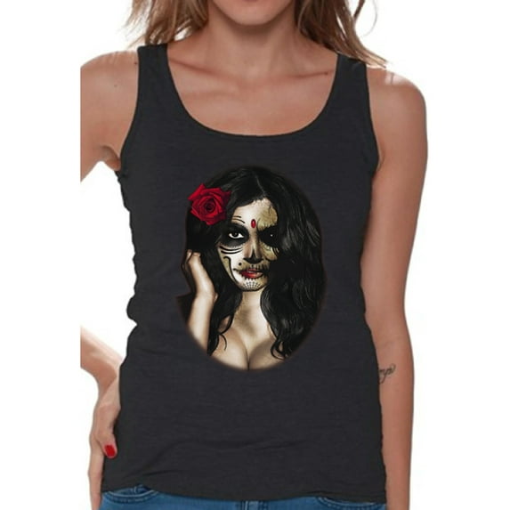 Awkward Styles Women's Sugar Skull Girl Graphic Tank Tops Day of the Dead Dia de los Muertos