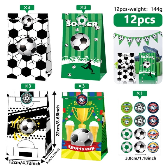 12Pack World Cup Soccer Gift Bags, Kraft Paper Bags Sticker Sets, Packaging Bags (12-Pack)