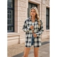 thumbnail image 2 of Women'S Button Down Flannel Shirts Shacket Long Sleeve Collared Business Casual Tops Work Blouses Black & white S, 2 of 8
