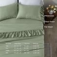 thumbnail image 5 of Simple&Opulence 100% Organic Cotton Bed Sheet Set Elegant Shabby Chic Bedding (1 Flat Sheet, 1 Fitted Sheet and 2 Ruffled Pillowcases) with Charming Feminine Long Ruffle Trim - Sage Green, King, 5 of 7