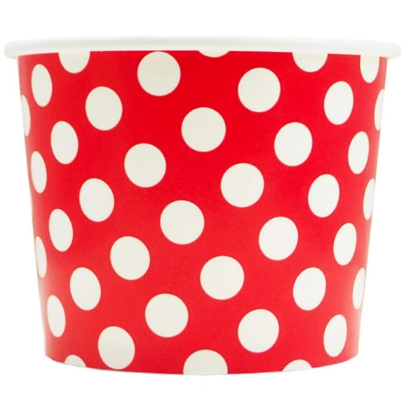 [50 Count] Red Paper Ice Cream Cups - 16 oz Polka Dot Disposable Bowls - Comes in Many Colors - Frozen Dessert Supplies