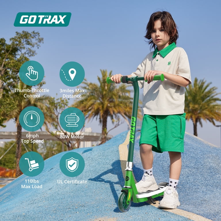 Electric Scooter GOTRAX - - Gotrax Scout Pro For Kids, Max 3 Mile Range, 6 Mph Speed By 80W Motor And Thumb Throttle, 5" Solid Wheels With Flash Wheel & Deck Electric Scooter For Kids