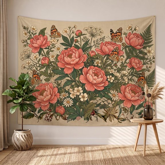 XaaKee Tapestry Wall Hanging, Soft Coral Blooms Floral Artwork, High-Quality Polyester Bedroom Tapestry, 60x40Inch
